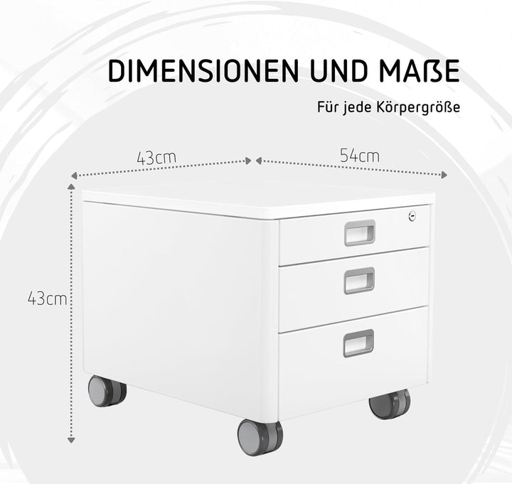 moll Cubic, mobiler Rollcontainer mit drei Schubladen, abschliessbar und mit integrierte Feststellbr