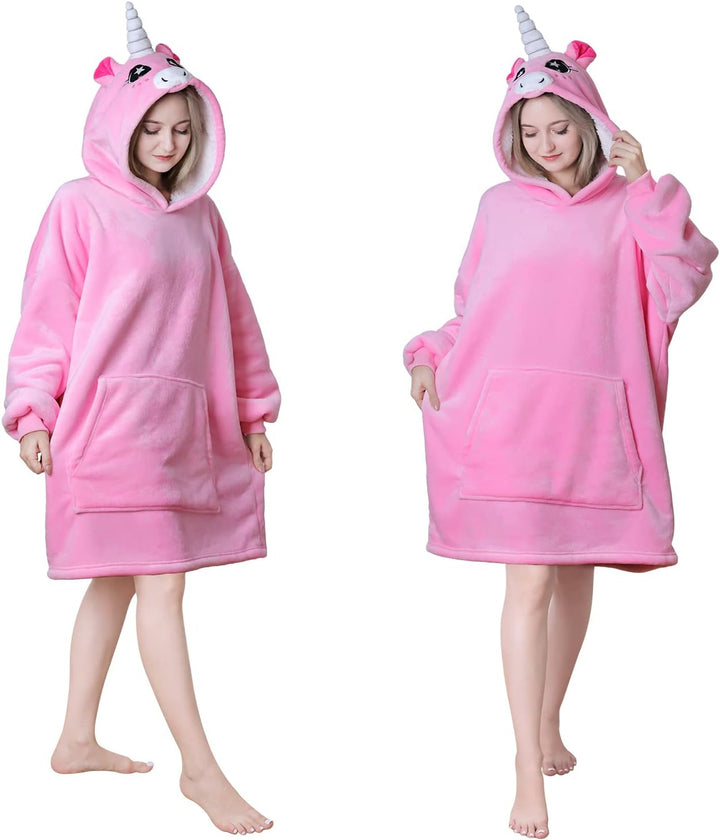 Queenshin Hoodie Decke Rosa Einhorn Übergrösse Swearshirt Sherpa Deckenpullover, Weich und Warm TV-D