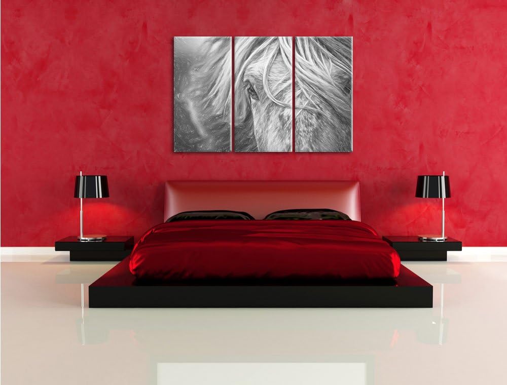 Pixxprint Islandpony in den Westfjorden Kunst Buntstift Effekt 3-Teiler Leinwandbild 120x80 Bild auf