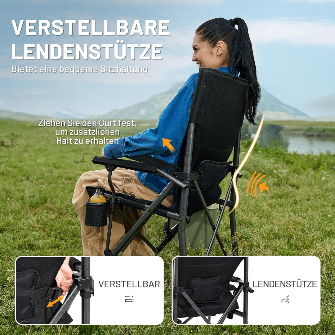 TIMBER RIDGE Faltbarer Campingstuhl 150 kg hohe Rückenlehne Tragbarer Klappstuhl mit Getränkehalter