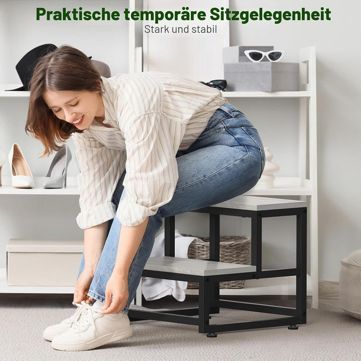 LIANTRAL 2-stufige Tritthocker für Erwachsene & Kinder, Schwere Holz-Tritthocker mit 220 kg Tragkraf