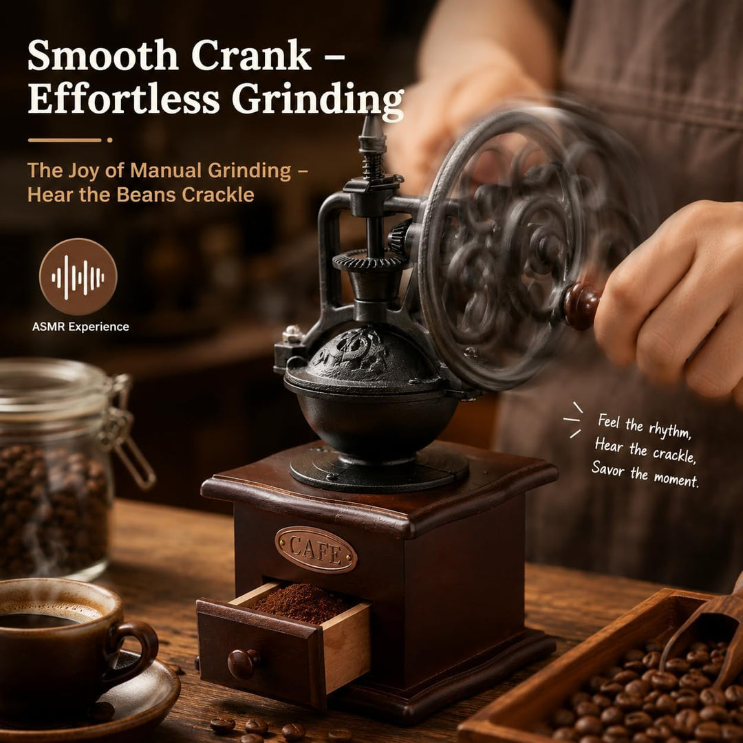 Zerodis Manuelle Kaffeemühle, Retro-Stil, Handkurbel, Holz, Keramik, Gusseisen, Mühle für Kaffeebohn