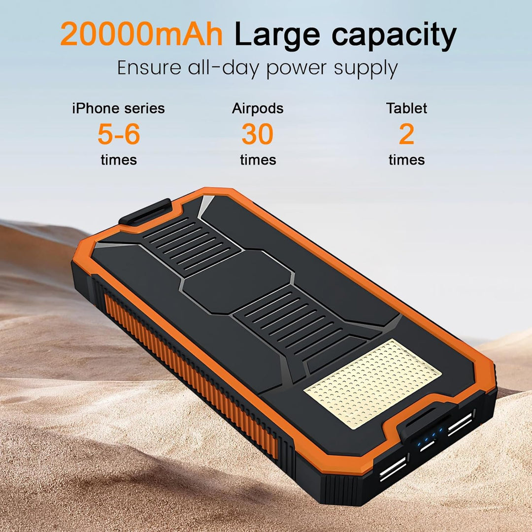 Ruiqas 20.000 mAh Solar-Powerbank, tragbares Camping-Solar-Ladegerät, Akku mit Zwei USB-Anschlüssen