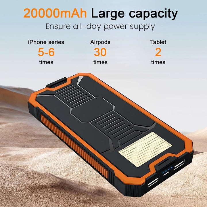 Ruiqas 20.000 mAh Solar-Powerbank, tragbares Camping-Solar-Ladegerät, Akku mit Zwei USB-Anschlüssen