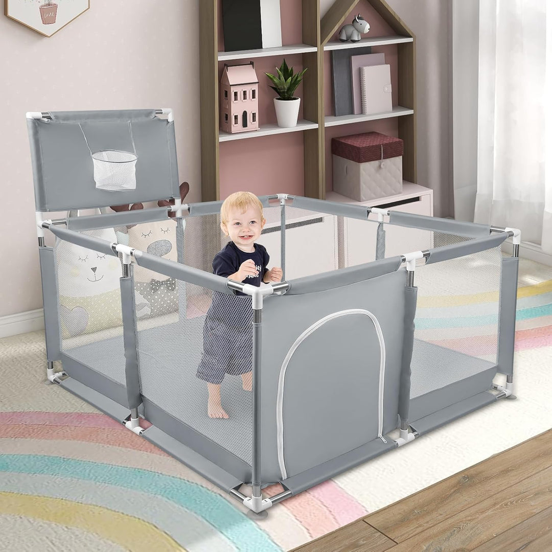 Laufstall Baby,Laufgitter mit atmungsaktivem Netz, sichere Spielecke, Oxford-Gewebe, Playpen, kinder