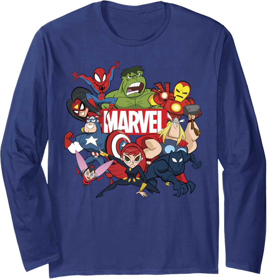 Marvel Avengers Group Shot Logo Doodle Langarmshirt