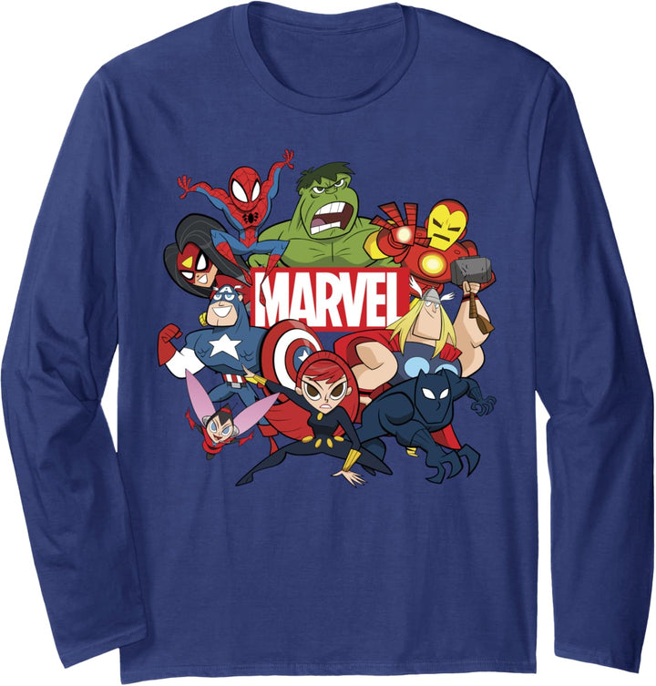 Marvel Avengers Group Shot Logo Doodle Langarmshirt