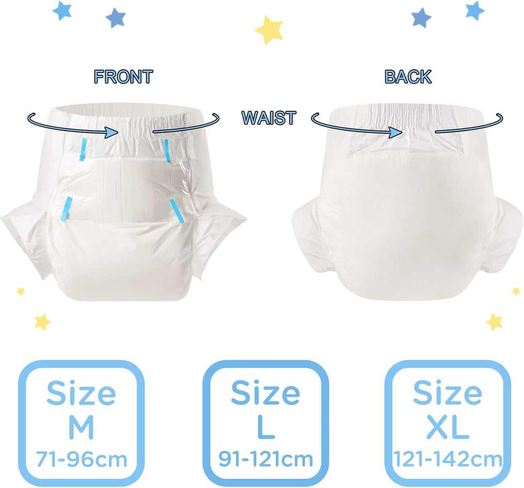 LittleForBig Erwachsenen Windeln 10 Stück - ABDry Weisse Windeln (X-Large 121-142 CM) XL, XL