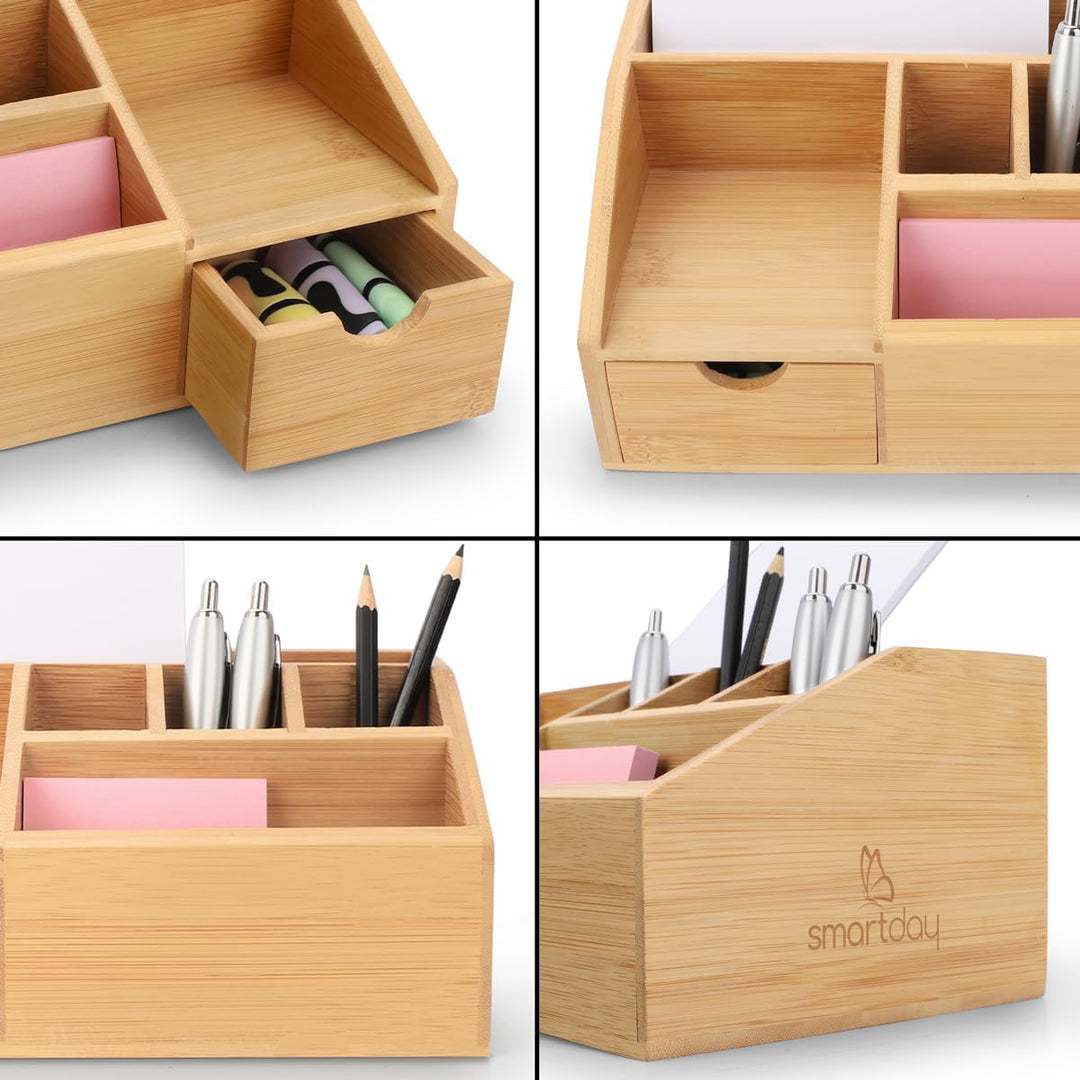Schreibtisch-Organizer aus Holz mit Schublade - Stiftebox, Schreibtischablage Büro Organizer I Ablag