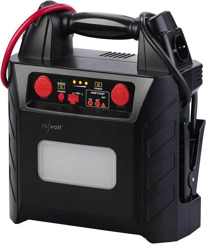 revolt Autostarter: 5in1-Starthilfe für 12/24V & Powerbank, 230 V, 2x12V, USB, 40Ah, 2000A (Kfz Star