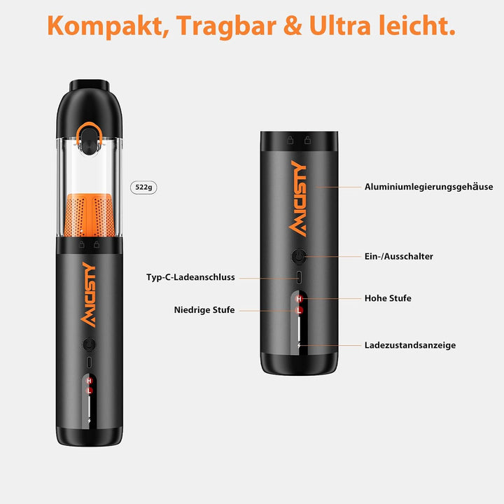Handstaubsauger Akku 30000Pa, 4-in-1 Akku-Autostaubsauger Bürstenloser Motor, Auto Staubsauger Stark