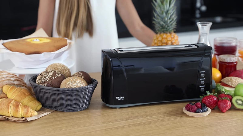 HAEGER Dark Sun 1000W Multifunktions-Toaster mit Steckplätzen, 6 Positionen und Fach Schwarz