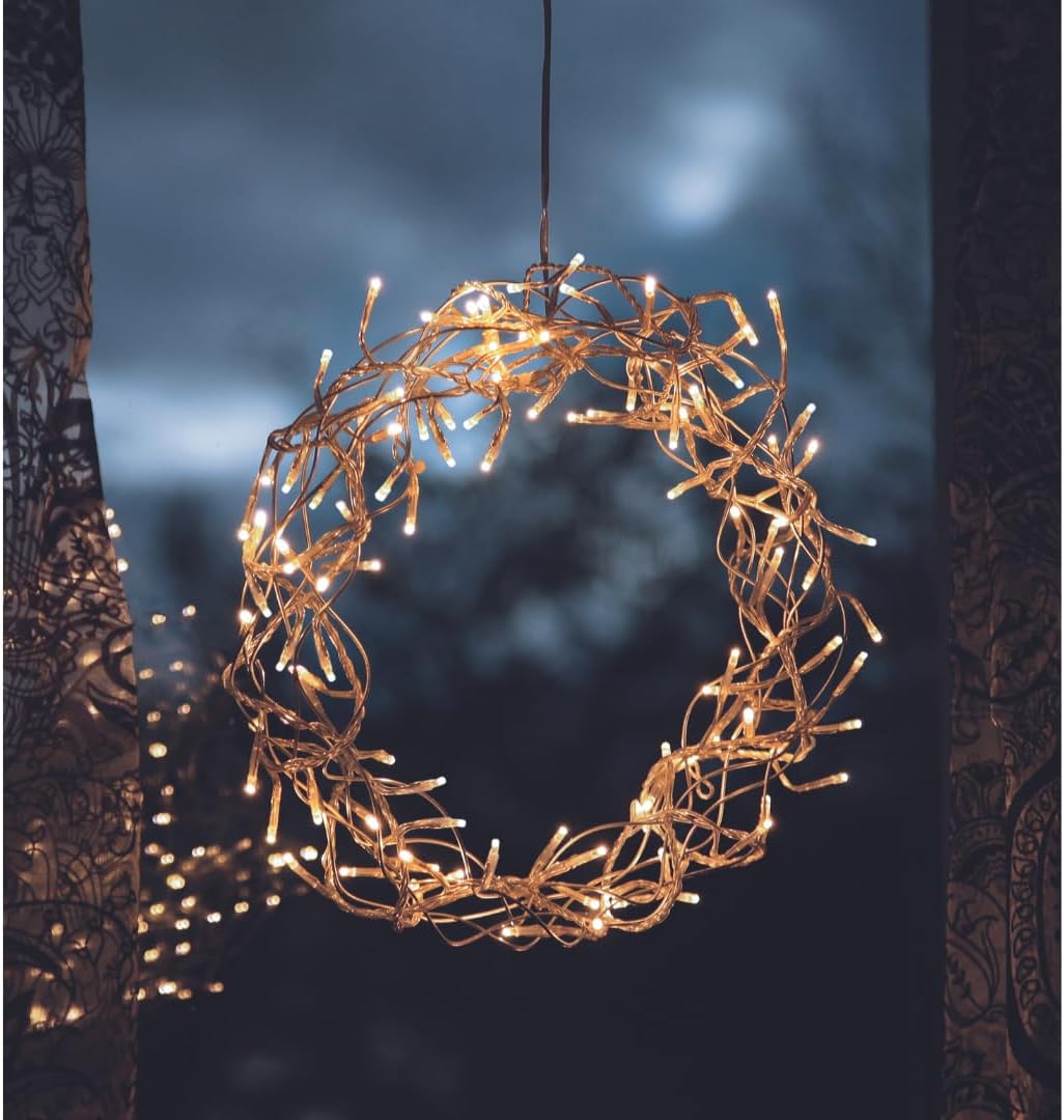Star Trading Curly LED Wreath Window Light Christmas Warm White Made of Wire and Plastic in Silver T