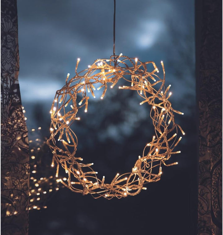 Star Trading Curly LED Wreath Window Light Christmas Warm White Made of Wire and Plastic in Silver T