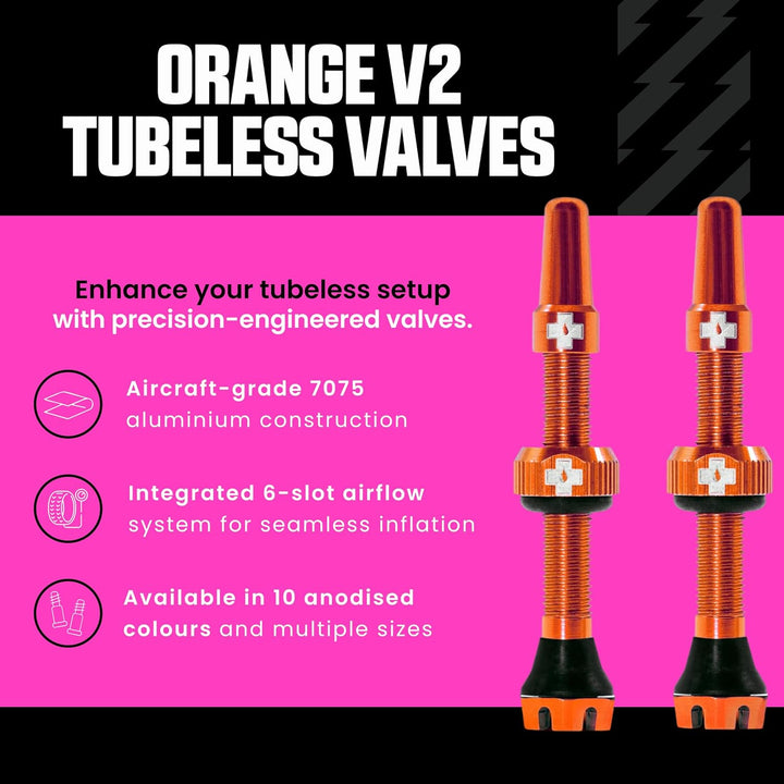 Muc-Off Unisex-Erwachsene V2 Presta Tubeless Ventile, Orange, 44mm Orange 44mm, Orange 44mm