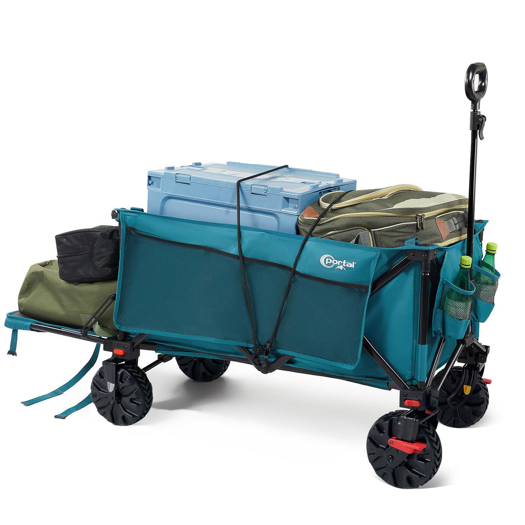 PORTAL Bollerwagen faltbar XXXL 300L grösse Reifen 17x10cm mit Bremse Getränkehalter Seitentasche Fa