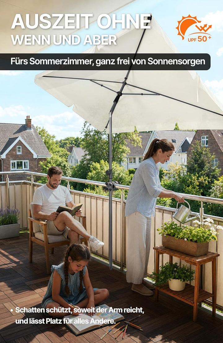 4smile SunnyShade Balkonschirm Rechteckig 210x140 cm, Sonnenschirm Balkon mit UV 50+, Sonnenschutz B