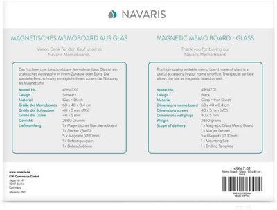 Navaris Magnettafel Magnetboard aus Glas - 60x40 cm Tafel magnetisch zum Beschriften - Magnetwand in