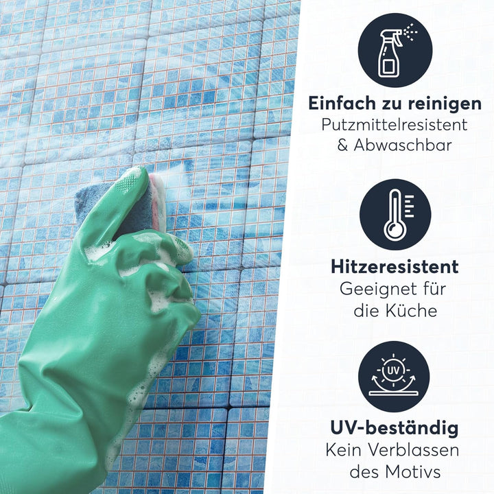 Aufkleber für Fliesen I Fliesensticker Vinyl Mosaikfliesen I Selbstklebende Dekorfolie zur Wandgesta