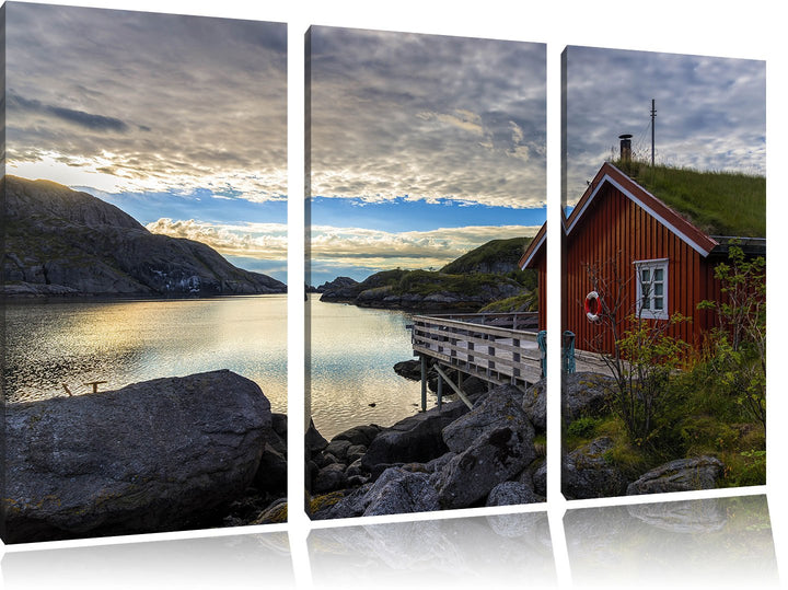 Pixxprint Sonnenaufgang am Fjord Norwegens als Leinwandbild/Grösse: 3 Teilig (120x80) / Wandbild/Kun