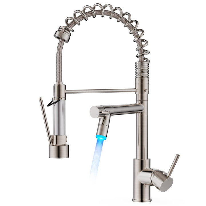 FORIOUS Wasserhahn Küche, Edelstahl-Küchenarmatur mit LED, Spülarmaturen Küche, Zweigriff-Mischbatte