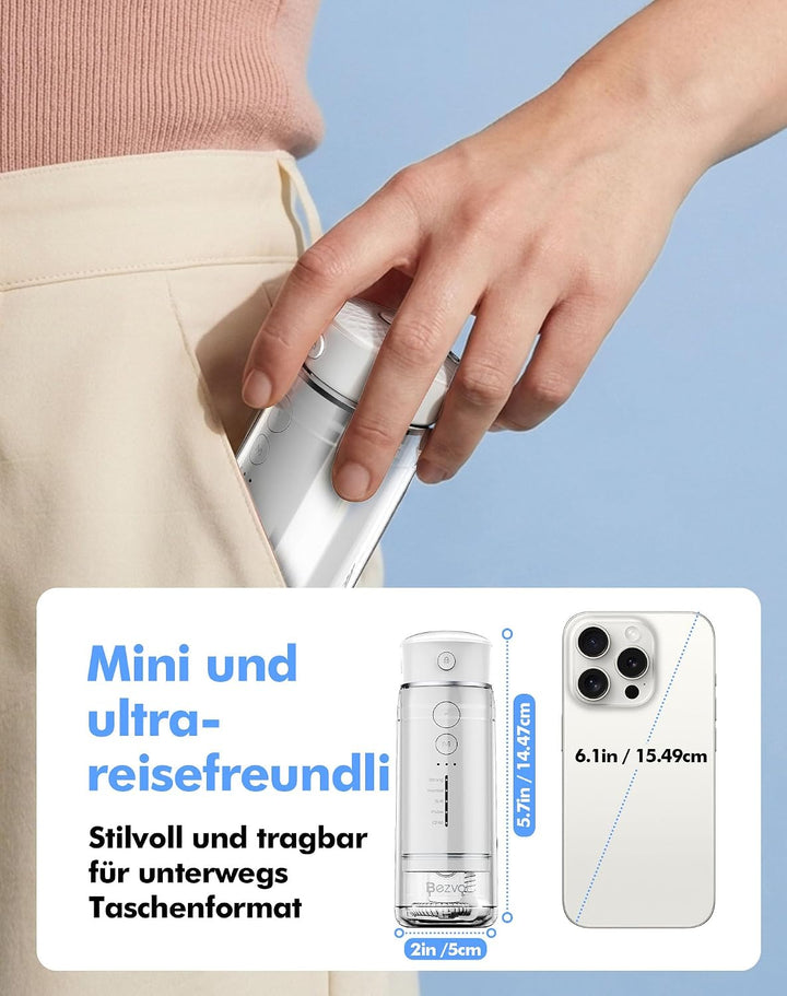 Reise Munddusche Kabellos Zahnreinigung: Oral Irrigator mit 5 Modi, 180ML Wassertank IPX7 Wasserdich