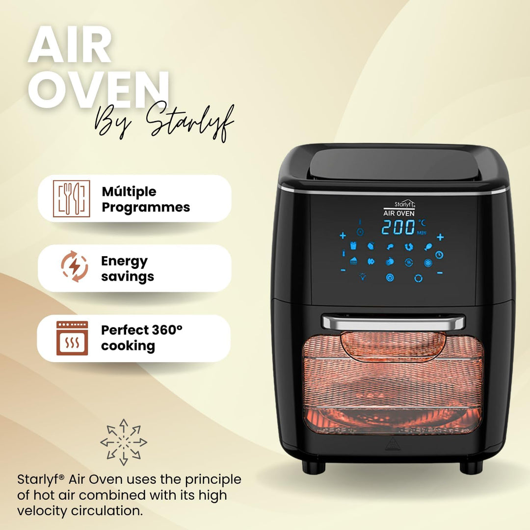 Starlyf Heissluftfritteuse Air Oven XL, 1700 W, 12 Liter Fritteuse mit 10 Programmen, Rotisserie-Fun