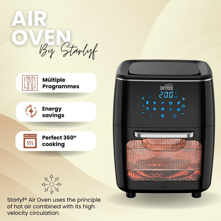Starlyf Heissluftfritteuse Air Oven XL, 1700 W, 12 Liter Fritteuse mit 10 Programmen, Rotisserie-Fun