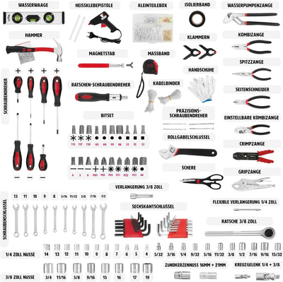 tectake® Werkzeug Set im Aluminium Koffer, Werkzeugkoffer gefüllt 799-tlg., Tool Werkzeugwagen fahrb