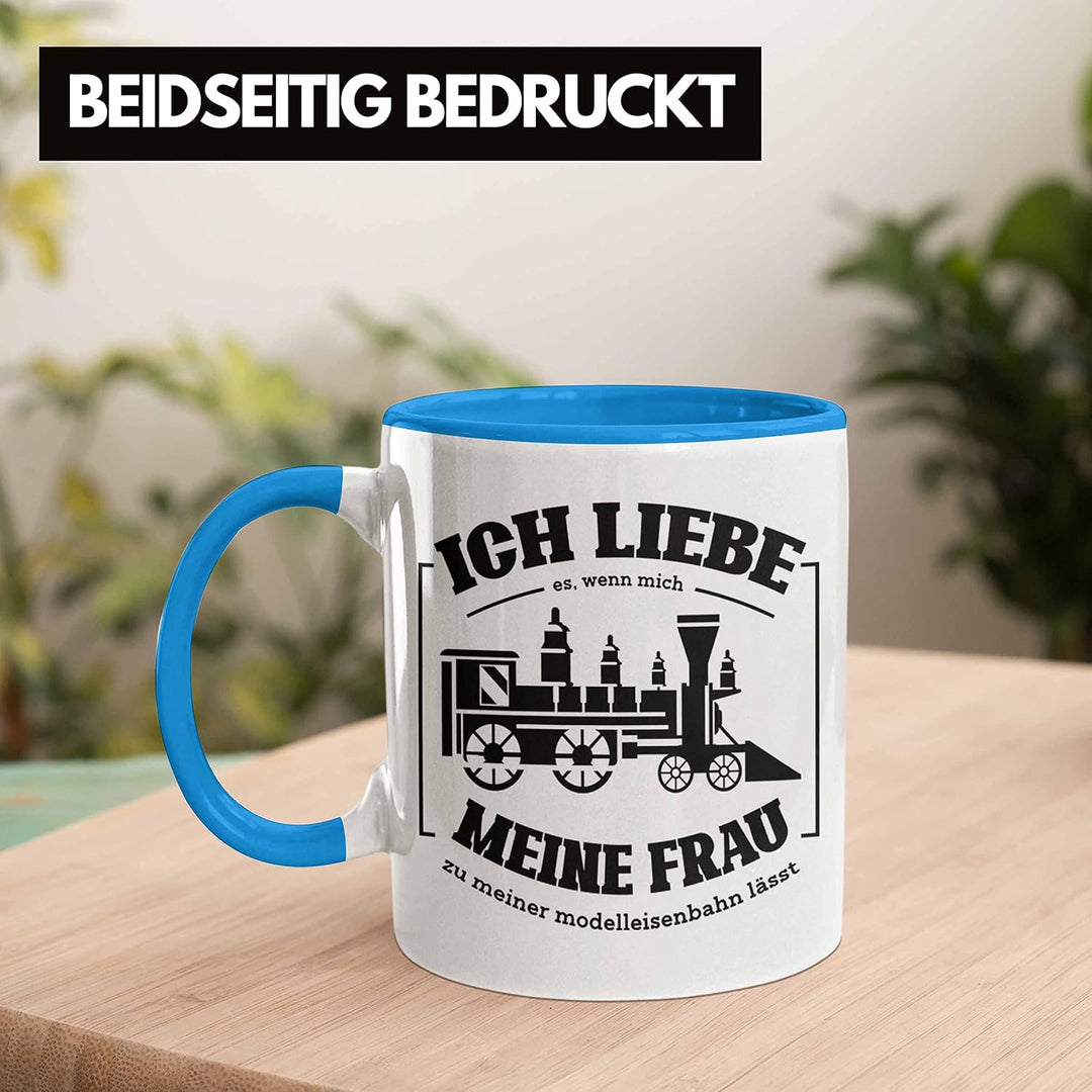 Trendation - Lustige Modelleisenbahn Tasse Geschenk für Eisenbahner (Blau), Blau