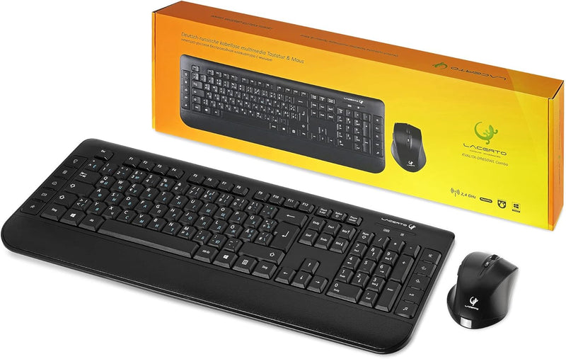 Lacerto® | Bilinguale Russisch-Deutsche Kabellose 2,4 GHz Multimedia Tastatur & Maus Set, Russian-Ge