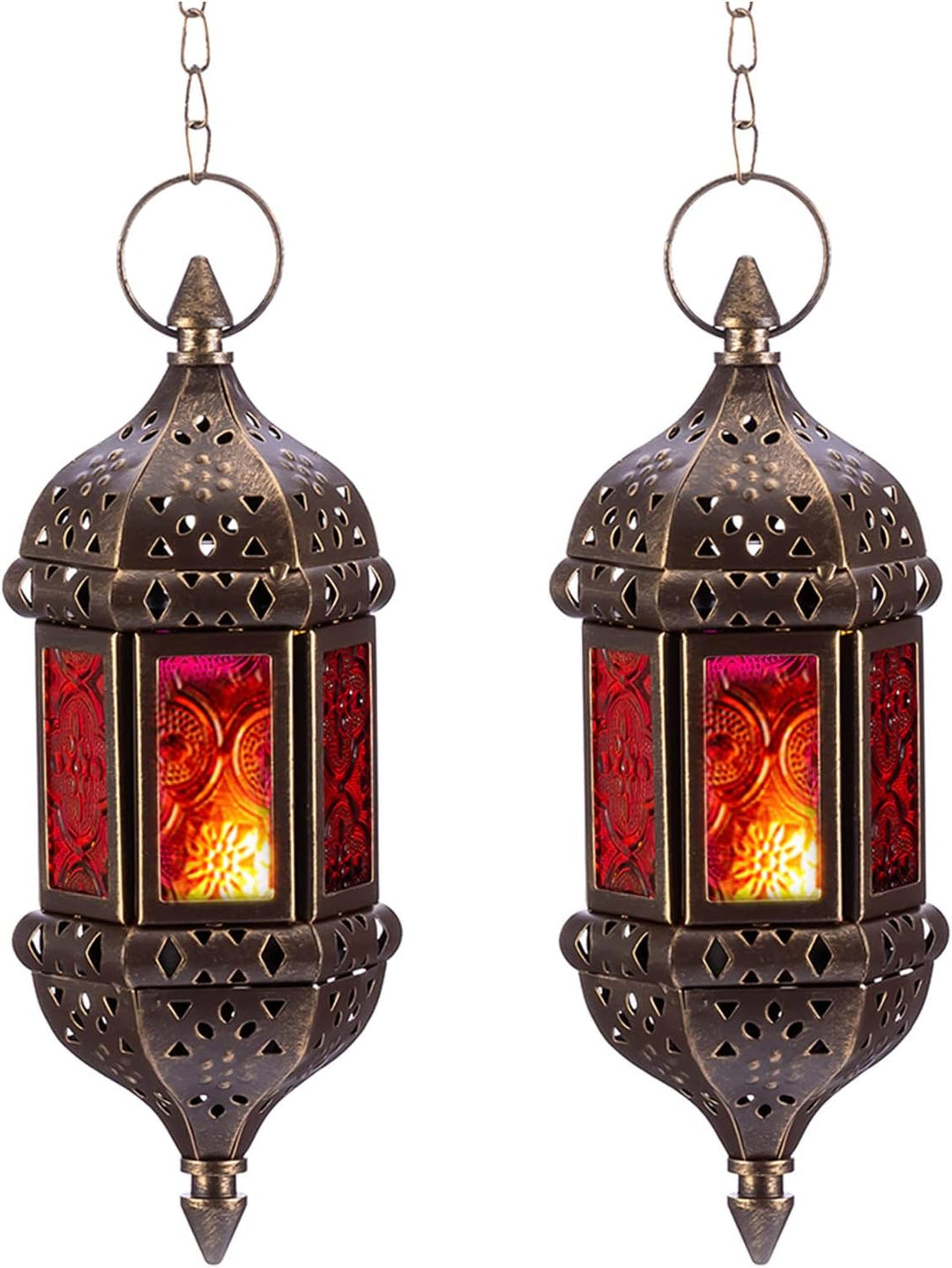 Nuptio Marokkanische Kerze Laterne Hängend Teelicht Kerzenhalter 2 Stück Metall & Glas Ramadan Lampe