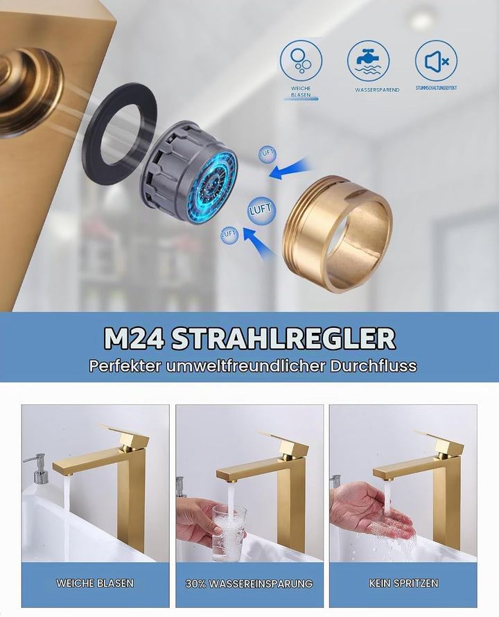 ARCORA Waschtischarmatur, Hochdruck Wasserhahn Bad aus 304 Edelstahl Armatur Waschbecken mit 50cm An