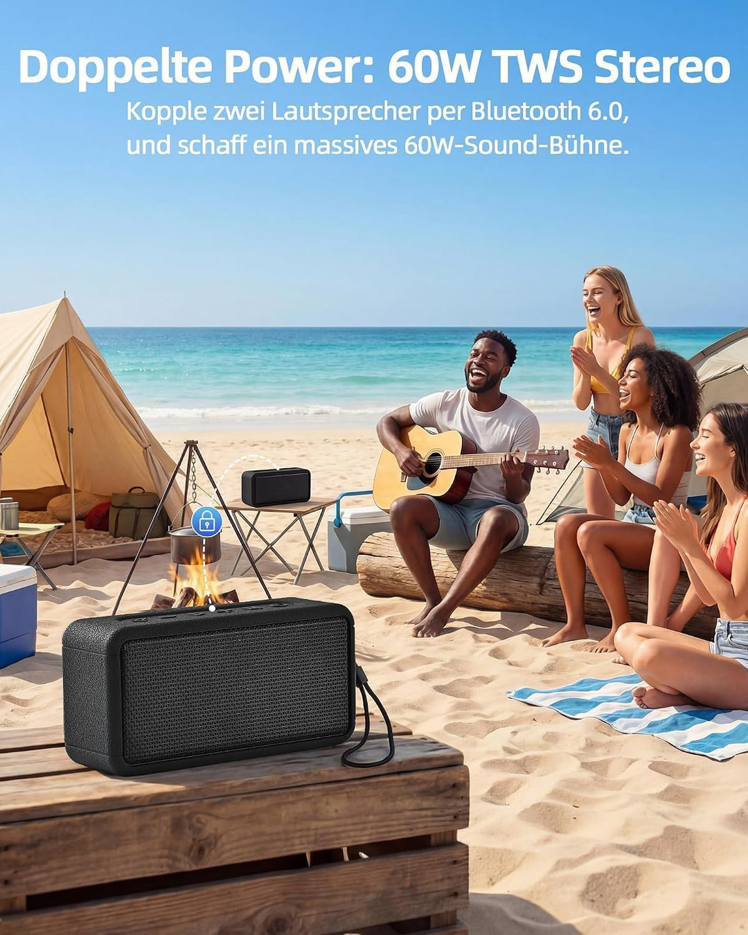 GB03 30W Tragbarer Bluetooth Lautsprecher BT 6.0, DSP Sound mit Tiefbass, IPX7 Wasserdicht, 24 Std A