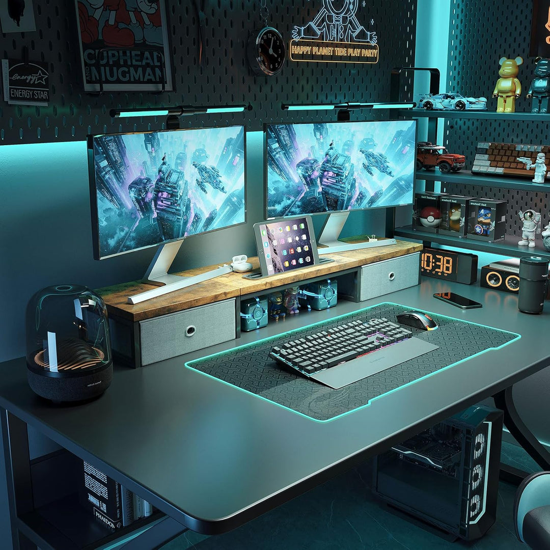 Dual Monitor Stand Riser mit 2 Schubladen - 100CM grosse Lagerung Computer Monitorständer für 2 Moni