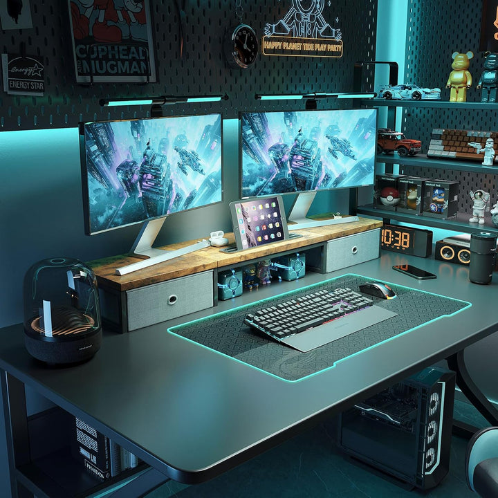 Dual Monitor Stand Riser mit 2 Schubladen - 100CM grosse Lagerung Computer Monitorständer für 2 Moni