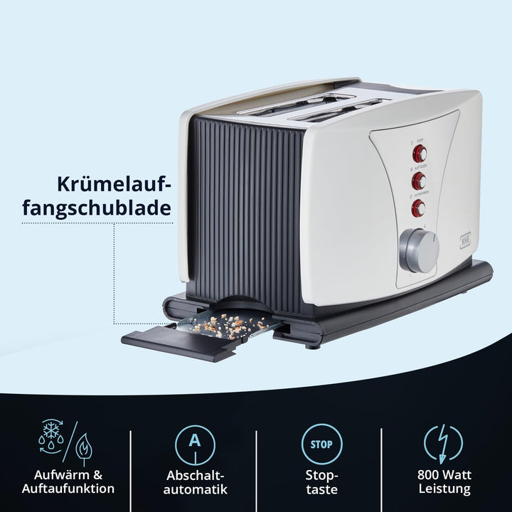 KHG Toaster TO-802WS | Toaster 2 Scheiben Weiss 800 W | mit Brötchenaufsatz, 6 Bräunungsstufen mit B