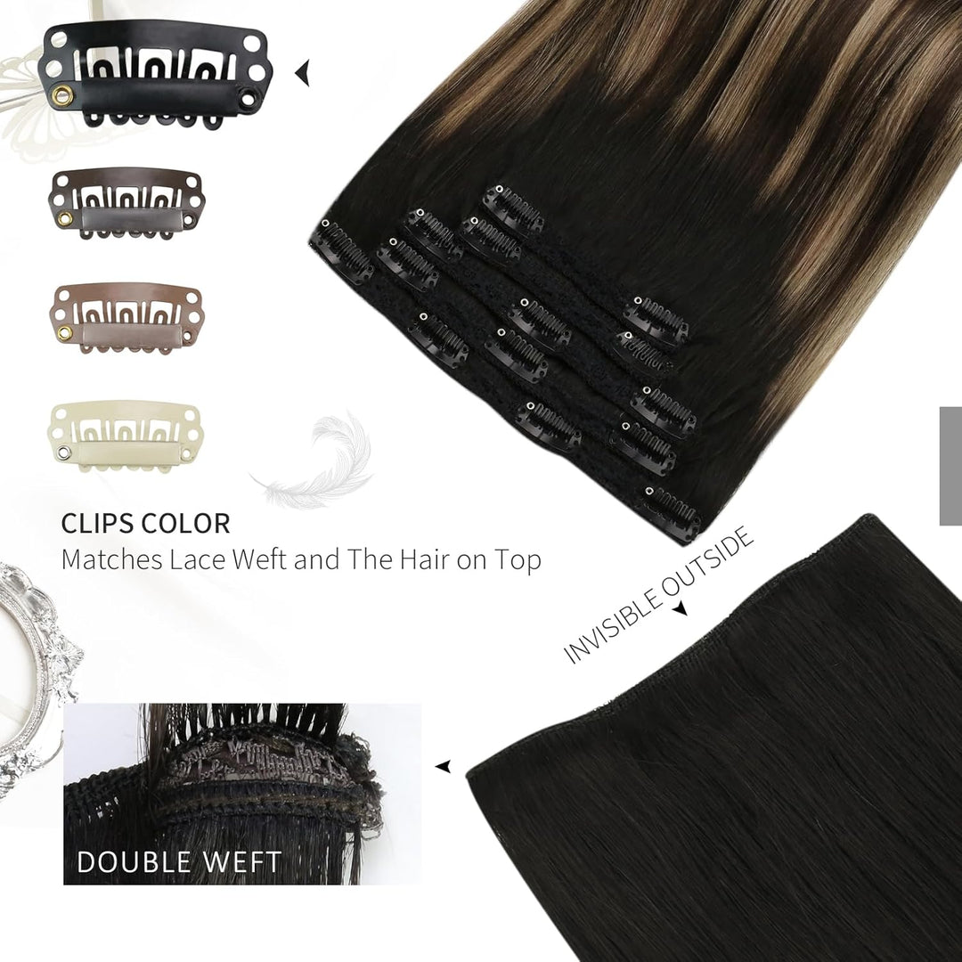 Moresoo Echthaar Extensions Clip Schwarz Remy Clip in Extensions Echthaar Doppelt Tressen Haarextens