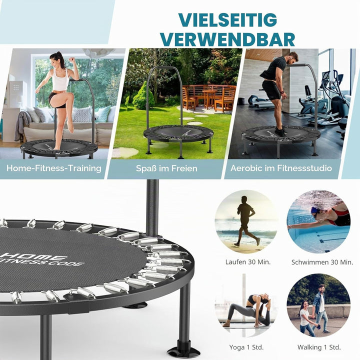 Faltbares Mini-Fitness-Trampolin-Rebounder für Erwachsene und Kinder, 150 kg Kapazität, rutschfester