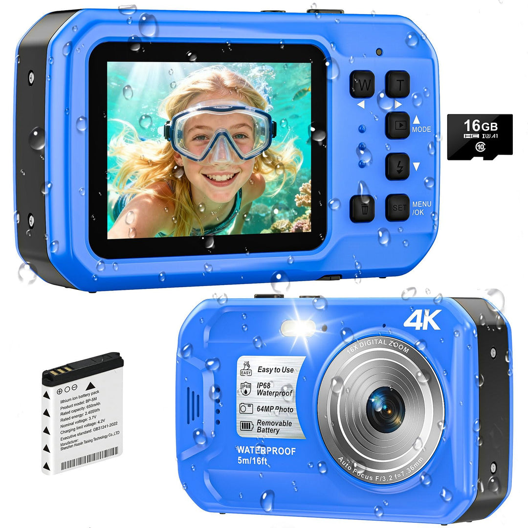 Unterwasserkamera, Yixinxin Digitalkamera wasserdichte 4K 64MP 16FT Autofokus wasserdichte Kamera zu