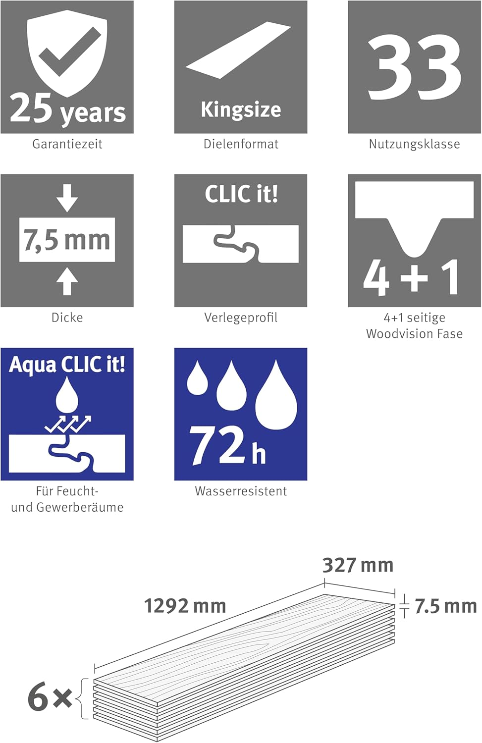 EGGER Aquadura+ Hybridboden EDF810 Chromix silber 1292x327x7,5mm (2,535m²) 2,535m² | Boden, 2,535m²