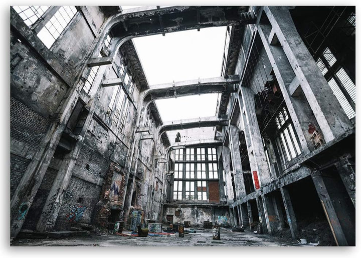 Bild auf Leinwand Architektur Kunstdruck modern Fabrik Grau 80x60 cm Leinwandbild 80x60 cm Grau_b, L