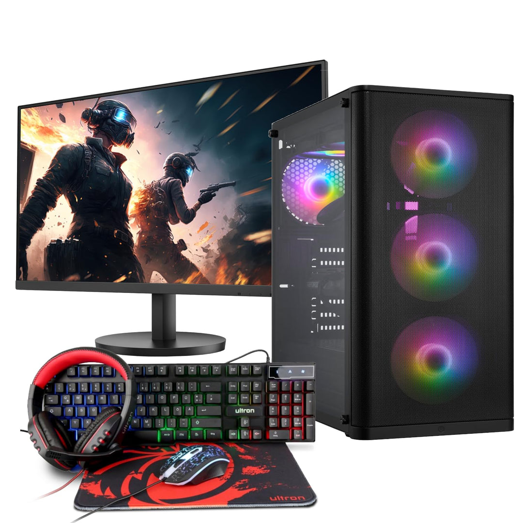 Basic Gaming Komplett PC Set Ryzen 3 3200G, 16 GB DDR4, 1000 GB SSD M.2, Windows 11 Pro 64bit + 24 Z
