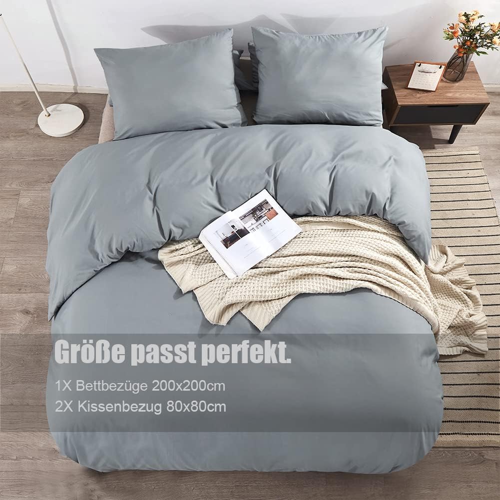 Soifox Bettwäsche 200x200 Grau bettwäsche-Sets aus Mikrofaser bügelfrei &amp; knitterfrei - Bettbezug 20