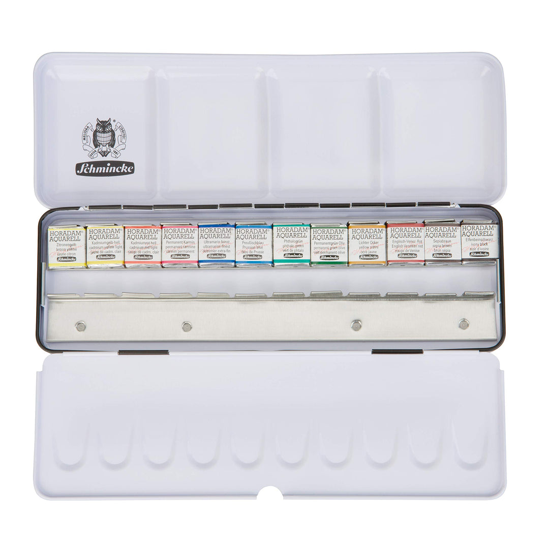 Schmincke – HORADAM AQUARELL Farbkasten mit 12 feinsten Aquarellfarben, 74412097, Metallkasten, Mals