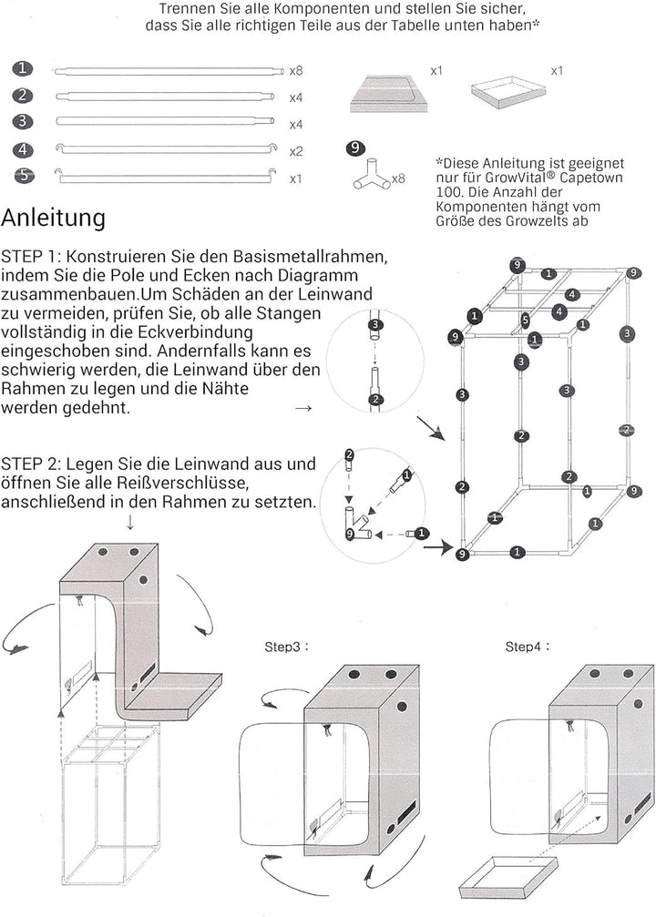 Growzelt Indoor Anbauzelt, Grow Tent mit Lichtdicht, Gewächshaus, schwarz, Pflanzzelt (60x60x160), 6