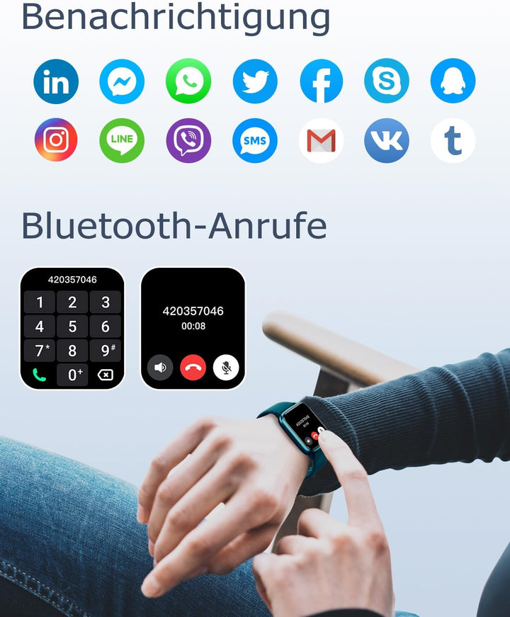 GRV Smartwatch für Damen Herren mit Telefonfunktion,Fitnessuhr mit Herzfrequenzmessung,SpO2,Schrittz