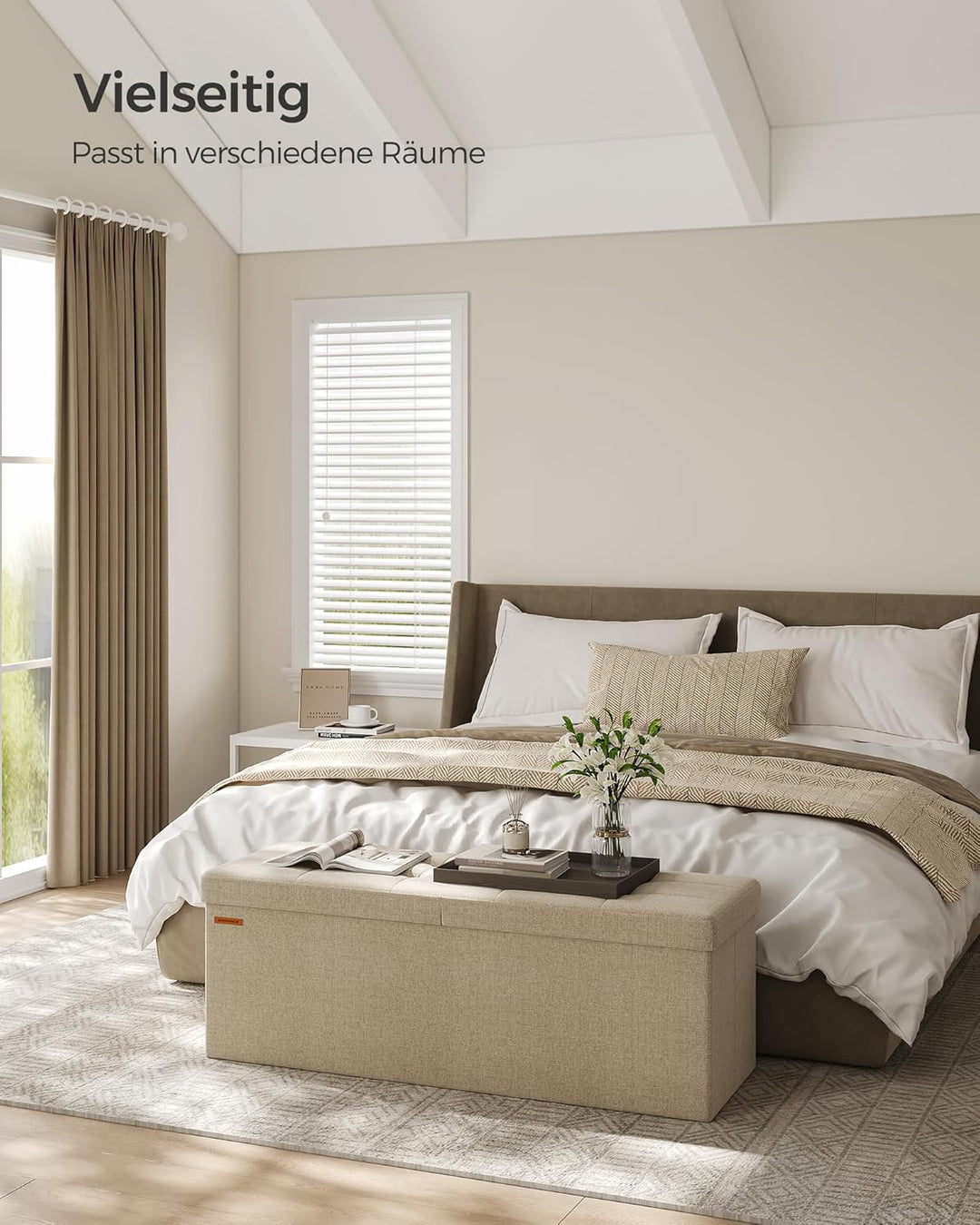 SONGMICS Sitzbank mit Stauraum, Truhe faltbar, Aufbewahrungsbox 38 x 110 x 38 cm, Klappdeckel, 300 k