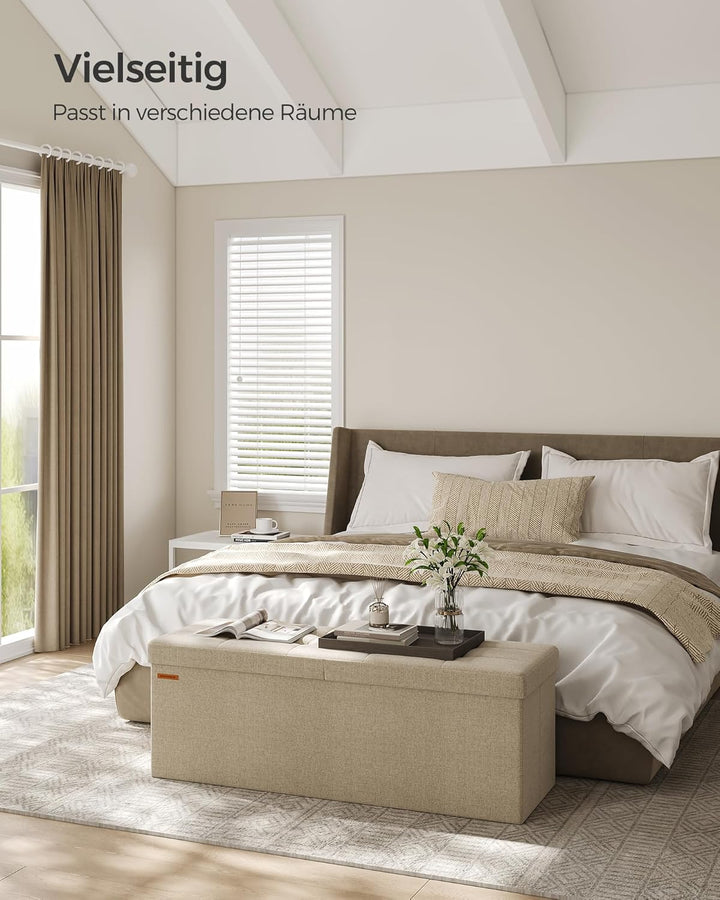 SONGMICS Sitzbank mit Stauraum, Truhe faltbar, Aufbewahrungsbox 38 x 110 x 38 cm, Klappdeckel, 300 k