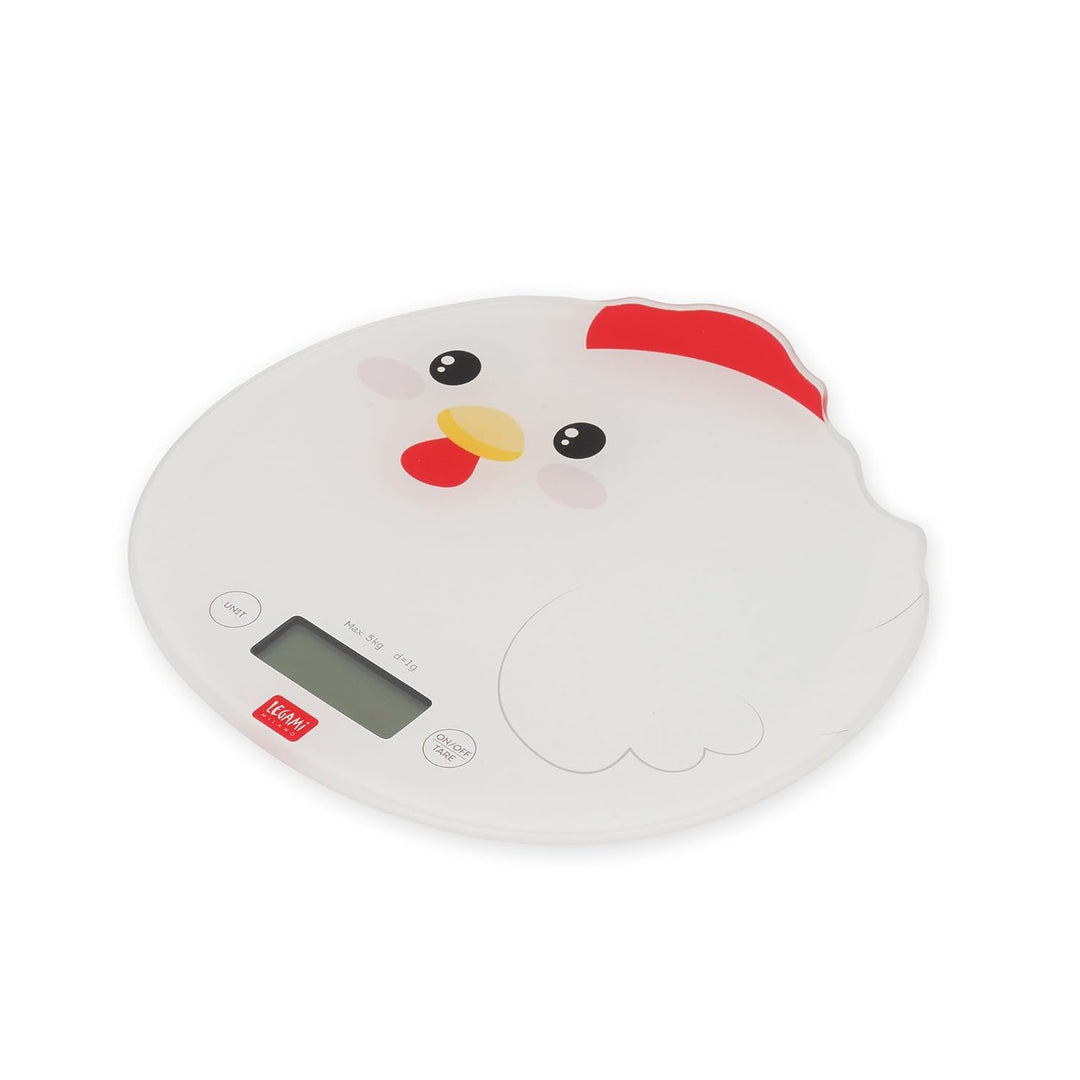 Legami - Digitale Küchenwaage, Kitchen Scale, Hen, 7 Masseinheiten, Touch-Tasten ON/TARE und UNIT, m